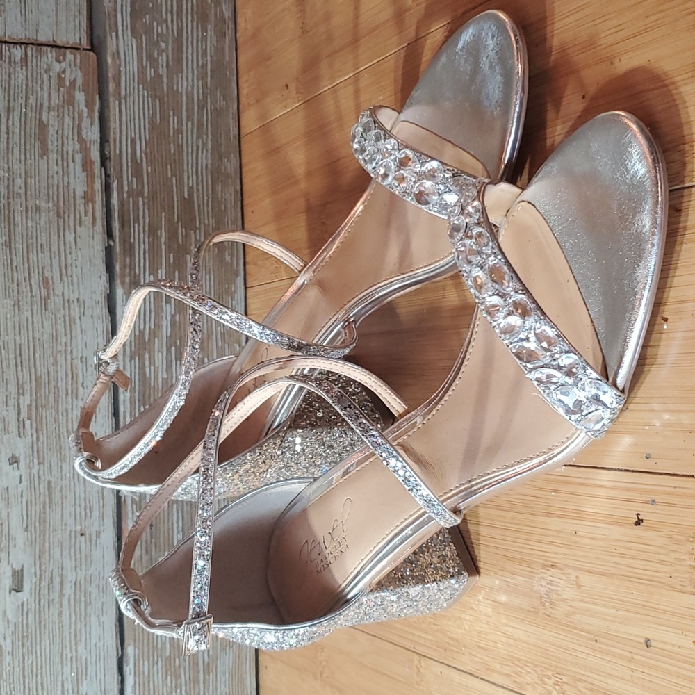 Badgley Mischka Jewel Heel Glitter and Rhinestone Ankle Strap